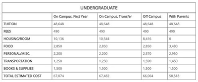 加州艺术学院本科留学学费